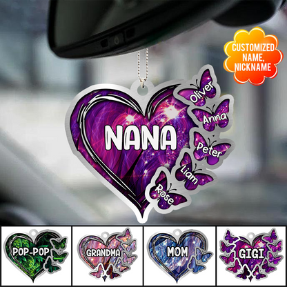 Sparkling Grandma- Mom Heart Butterfly Kids. Multi Colors Personalized Ornament